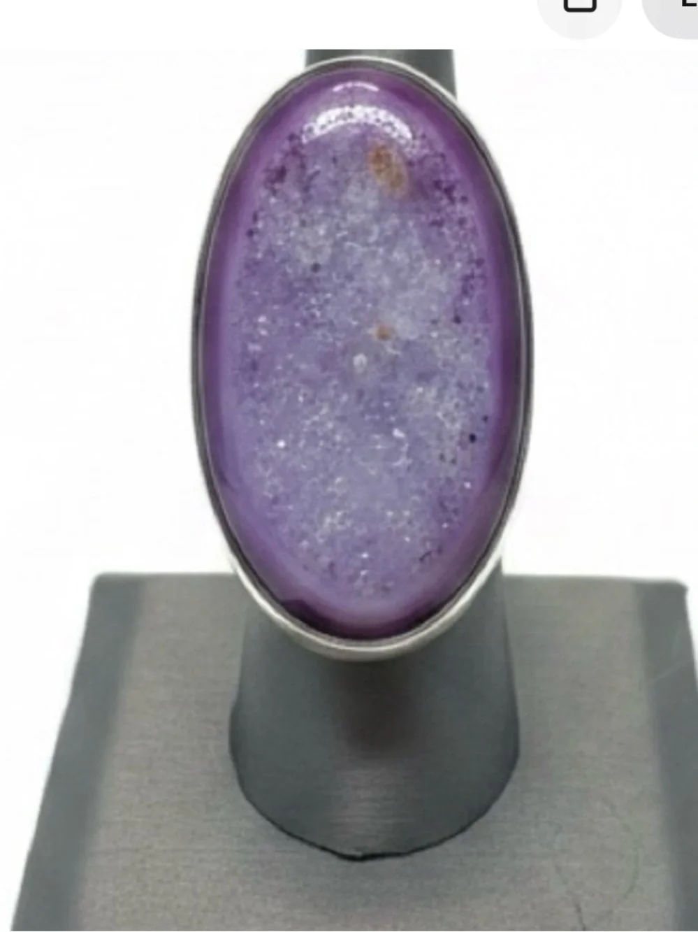 Amy Kahn Russell 925 Sterling Purple Druzy Statement Ring  7.5